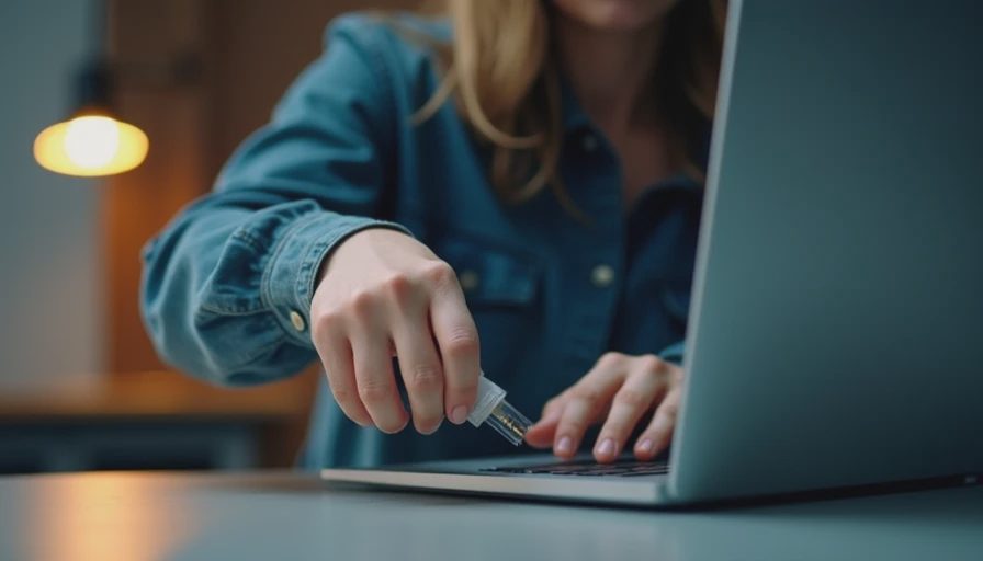 Documentary style photo of an office employee quickly disconnecting internet access on a laptop to contain an active security risk.