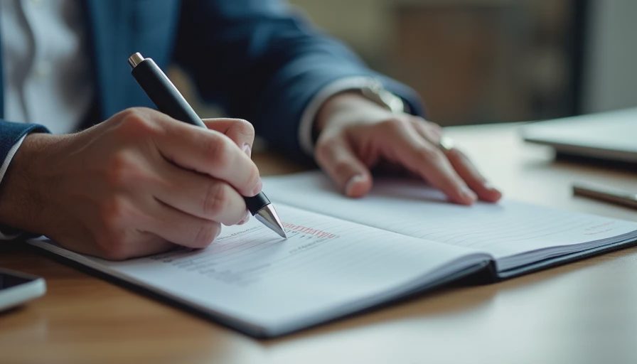 Documentary style close-up of a business owner calmly evaluating practical software criteria at a wooden desk.