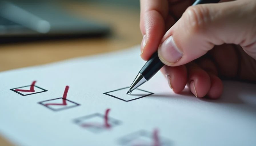 Documentary style close-up of a person recording basic access control steps and MFA checklists on paper.