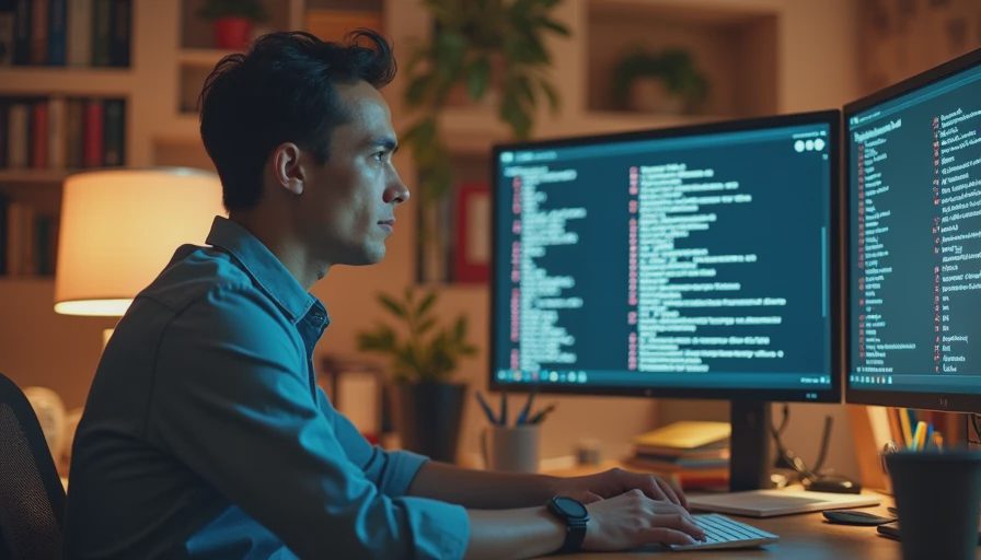 Documentary style photo of a small business manager reviewing active user lists and accounts at an office desk.