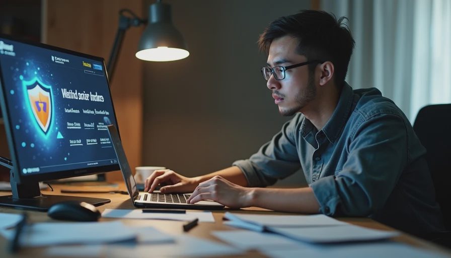 Documentary style photo of a small business manager reviewing generic software lists with a thoughtful expression.