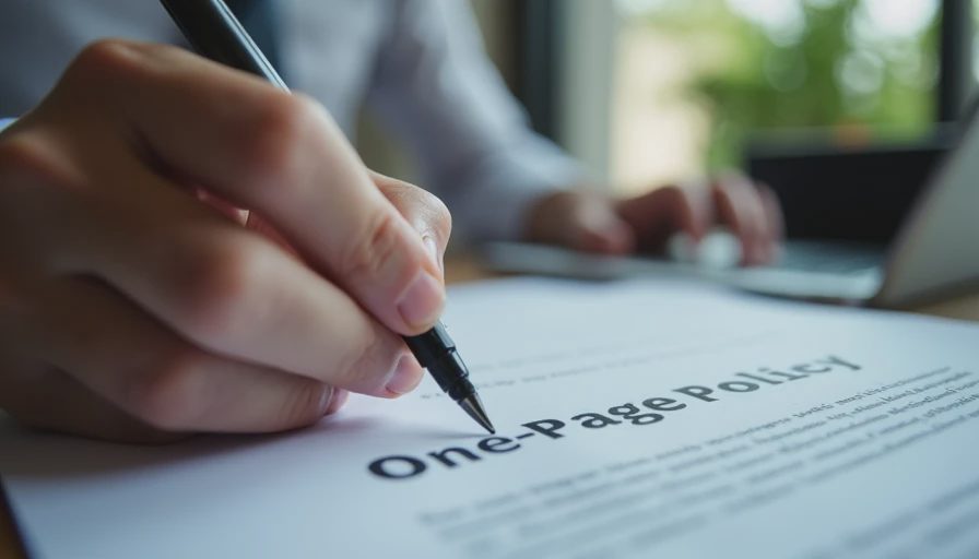 Documentary style close-up of a person reviewing a clean one-page BYOD policy document on a desk.